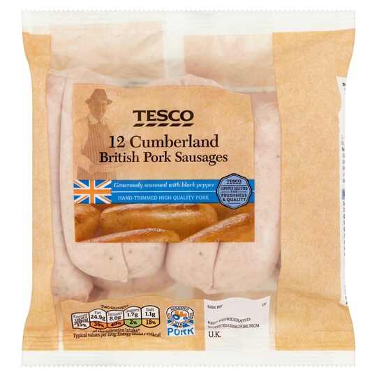 image 1 of Tesco 12 Cumberland British Pork Sausages 681G