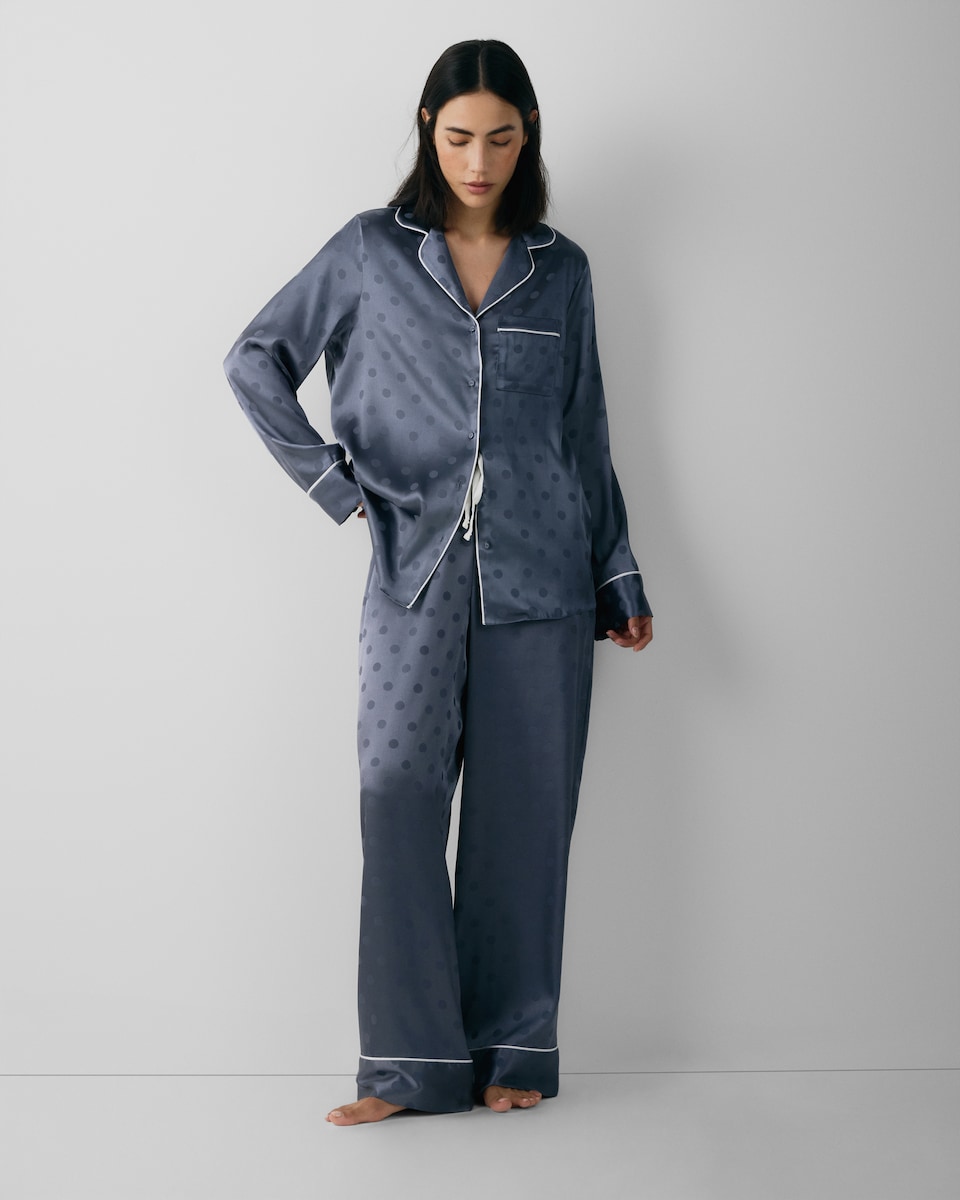 image 1 of F&F CoolEase™ Satin Polka Dot Pyjama Set in Blue
