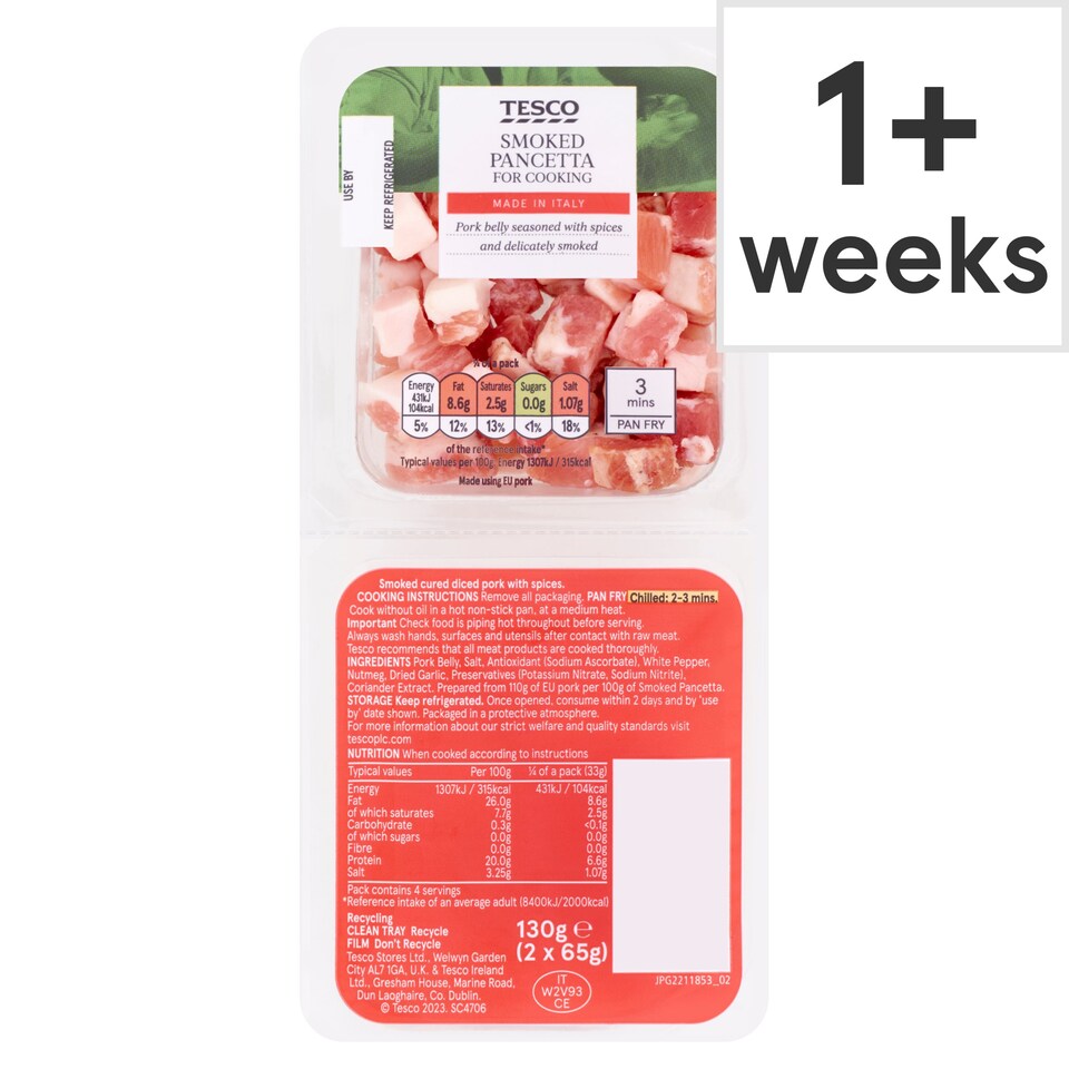 Tesco Smoked Pancetta 2 X 65G Tesco Groceries