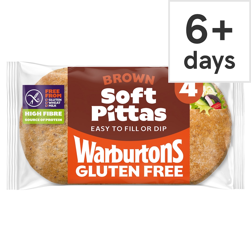 Warburtons Gluten Free 4 Soft Brown Pittas