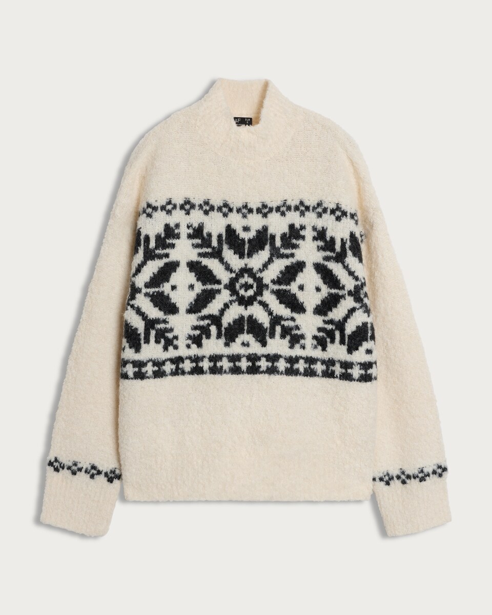 image 1 of F&F Fair Isle Knit Jumper With Wool in Cream