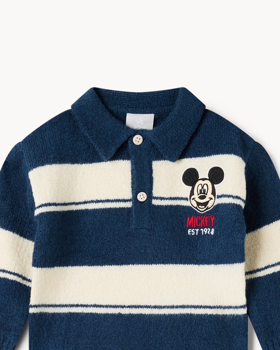 image 1 of Disney Mickey Mouse Striped Jumper and Leggings Set in Navy