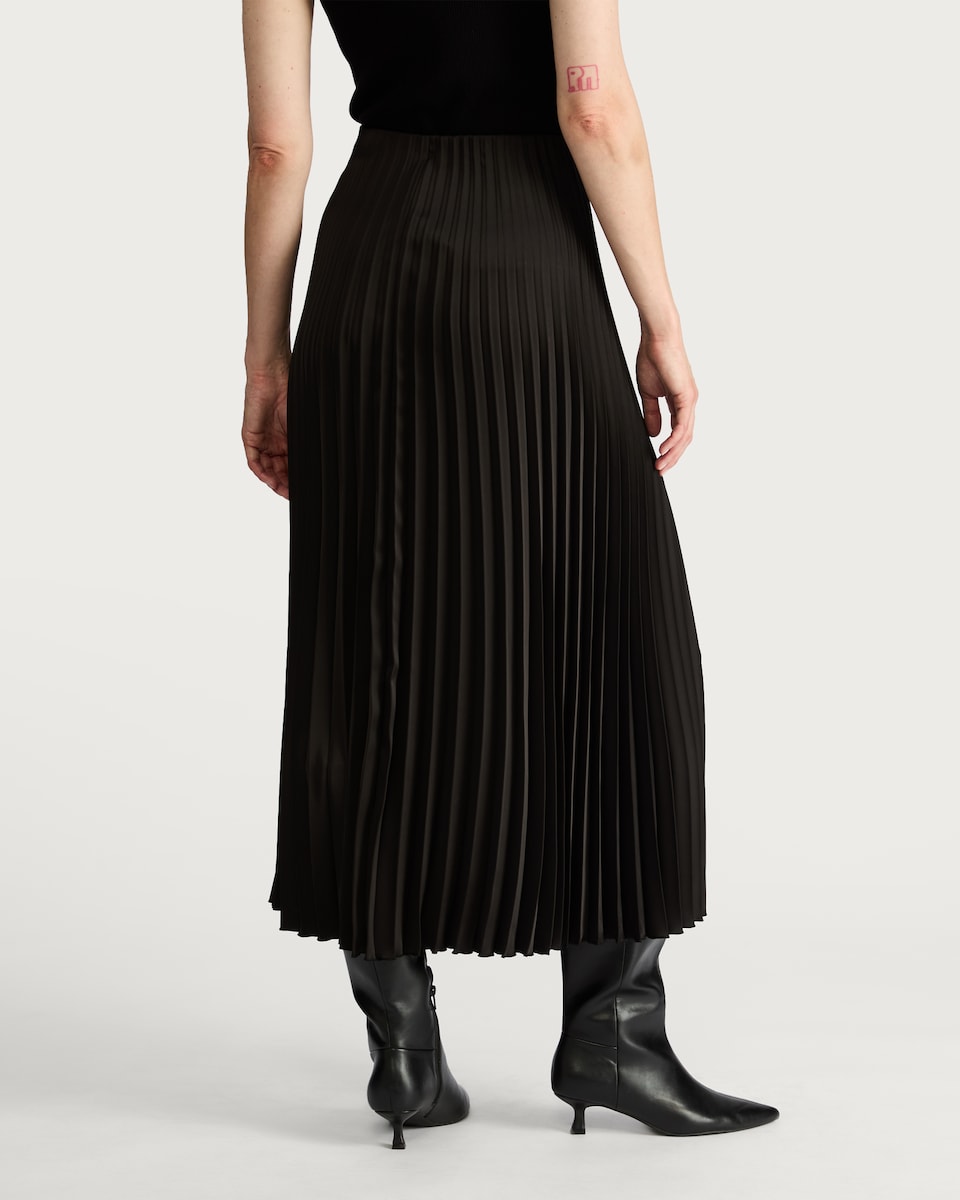 image 1 of F&F Satin Look Pleated Midi Skirt in Black