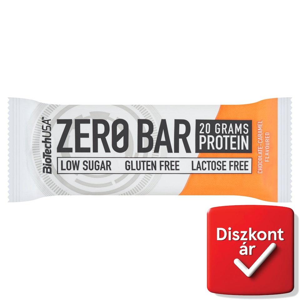 BioTechUSA Zero Bar csokoládé-karamell ízű fehérjeszelet édesítőszerekkel 50 g  1. kép