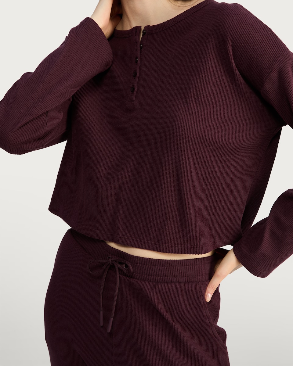 image 1 of F&F Waffle Henley Long Sleeved Pyjama Set in Purple