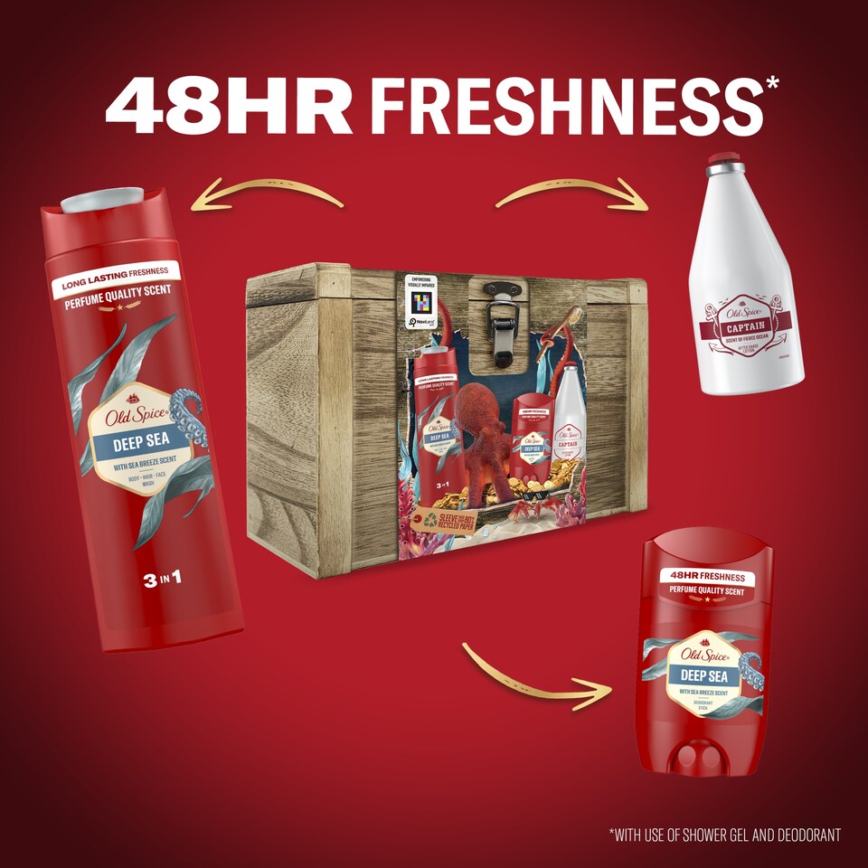 Old Spice Ajándékszett: Deep Sea Stift Dezodor, Tusfürdő és Captain Borotválkozás Utáni Arcszesz 1. kép