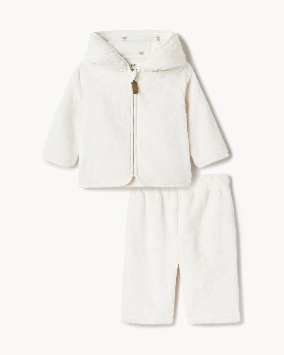 image 1 of F&F Baby Fleece Hooded Pramsuit in White