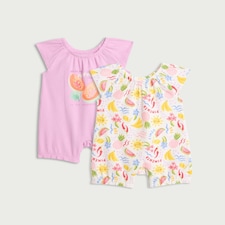 F&F Baby 2-Pack Cotton Rich Fruit Print Rompers in Purple