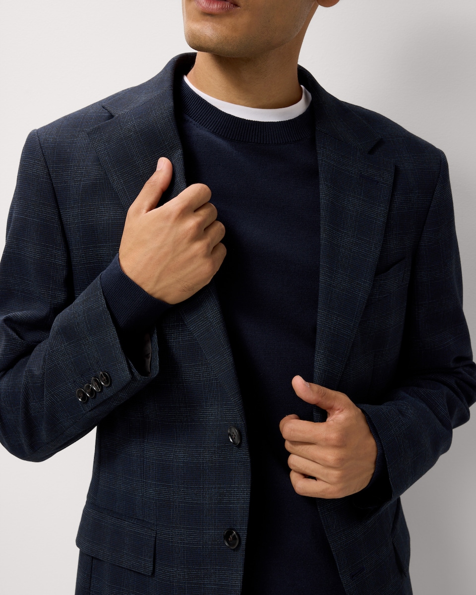 image 1 of F&F Checked Tailored Fit Formal Suit Jacket in Navy