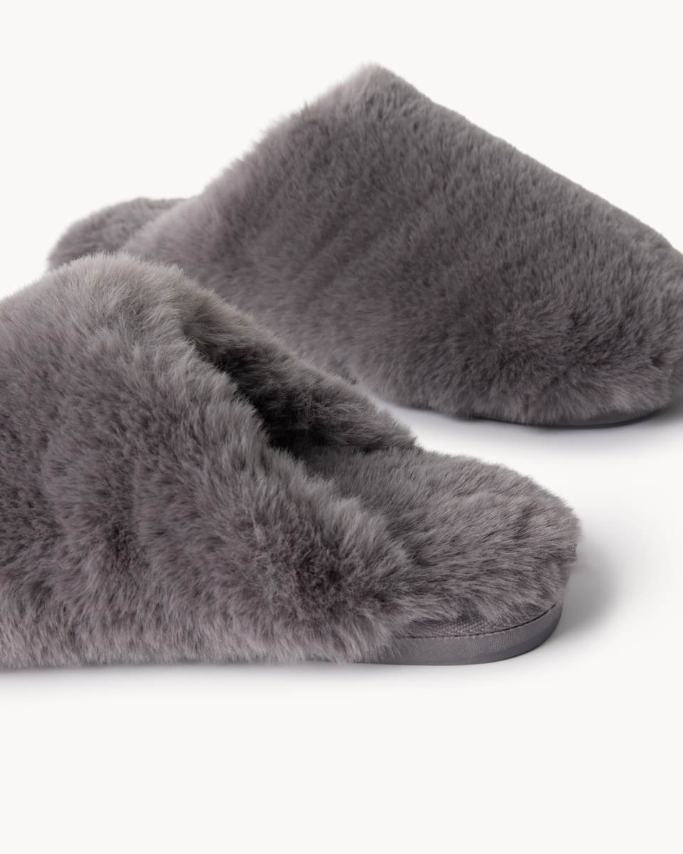 image 1 of F&F Faux Fur Mule Slippers in Grey