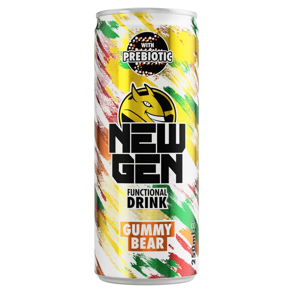 New Gen Gummy Bear vegyesgyümölcs- és tuttifruttiízű, koffeintartalmú, szénsavas ital 250 ml  1. kép