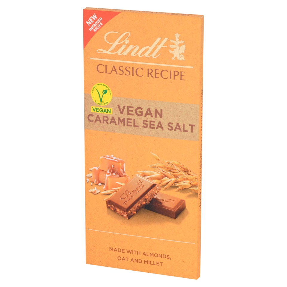 image 1 of Lindt Classic Vegan Caramel Sea Salt Chocolate Bar 100G