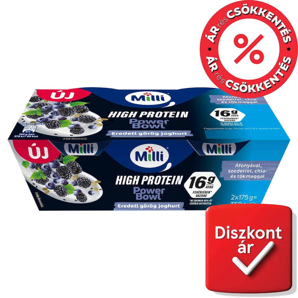 Milli High Protein Power Bowl görög zsírszegény krémjoghurt áfonyával, szederrel 2 x 175 g (350 g)