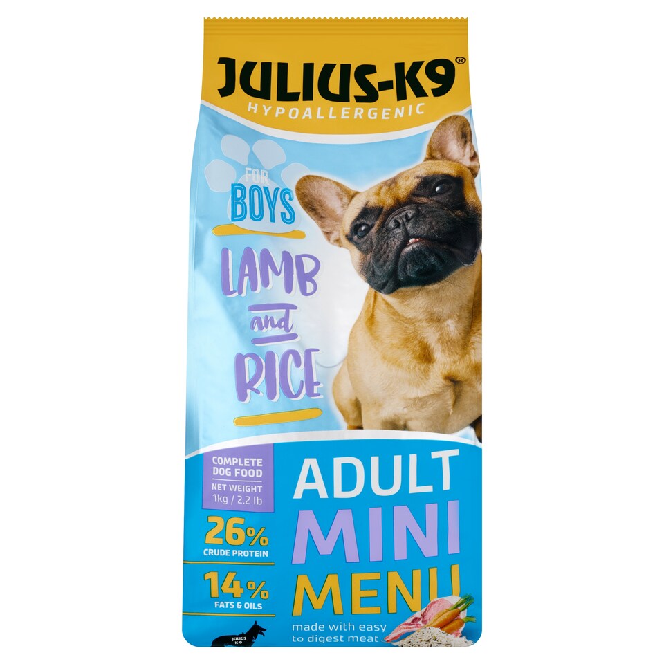 Julius-K9 Hypoallergenic Adult Bárány-Rizs for Boys Complete Dog Food 1 kg