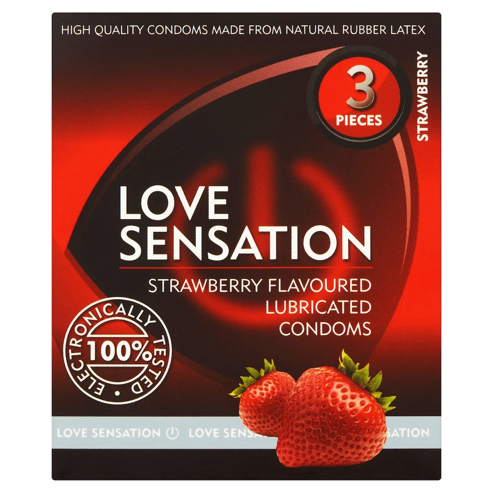 Love Sensation Hladké lubrikované prezervatívy s jahodovou vôňou 3 ks