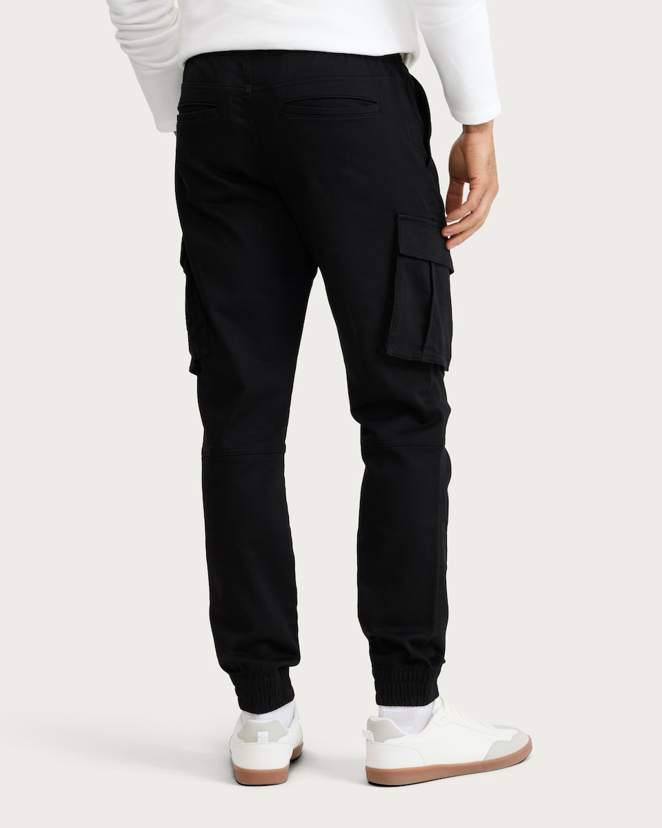 image 1 of F&F Cotton Rich Drawstring Cuffed Cargo Joggers in Black