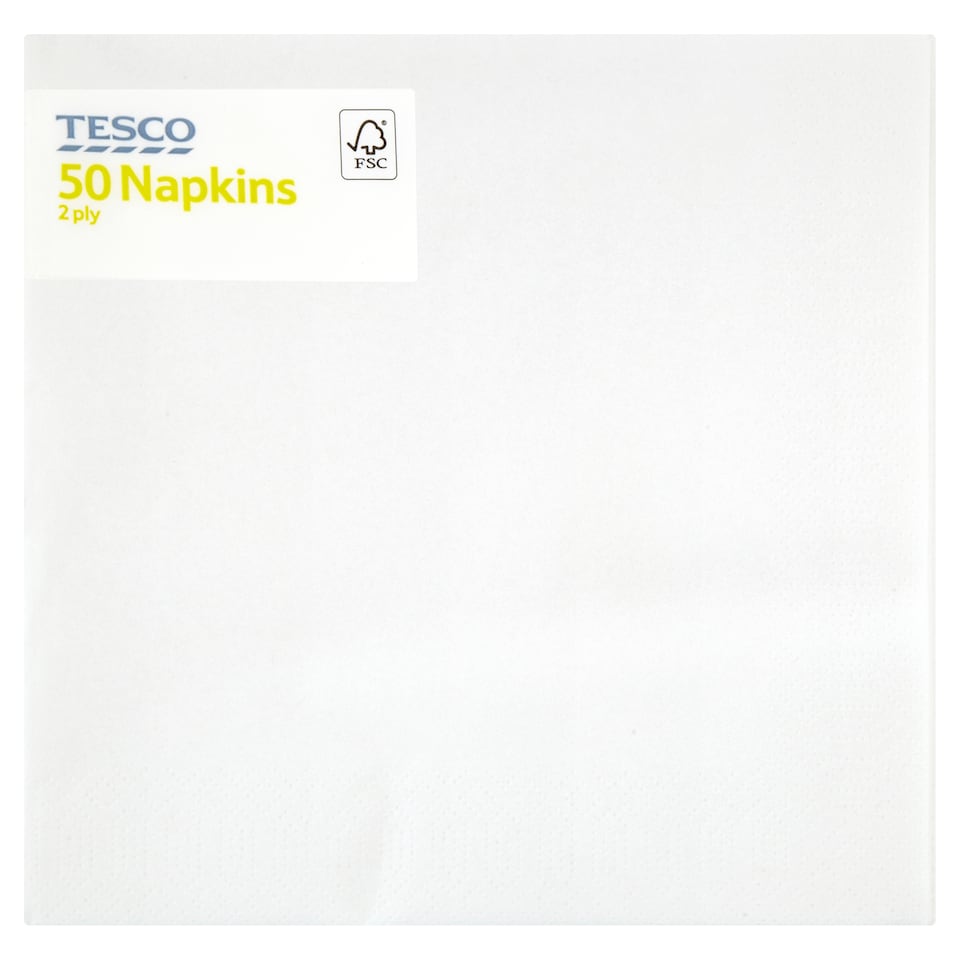 Tesco Napkins White 40Cm 2Ply 50 Pack