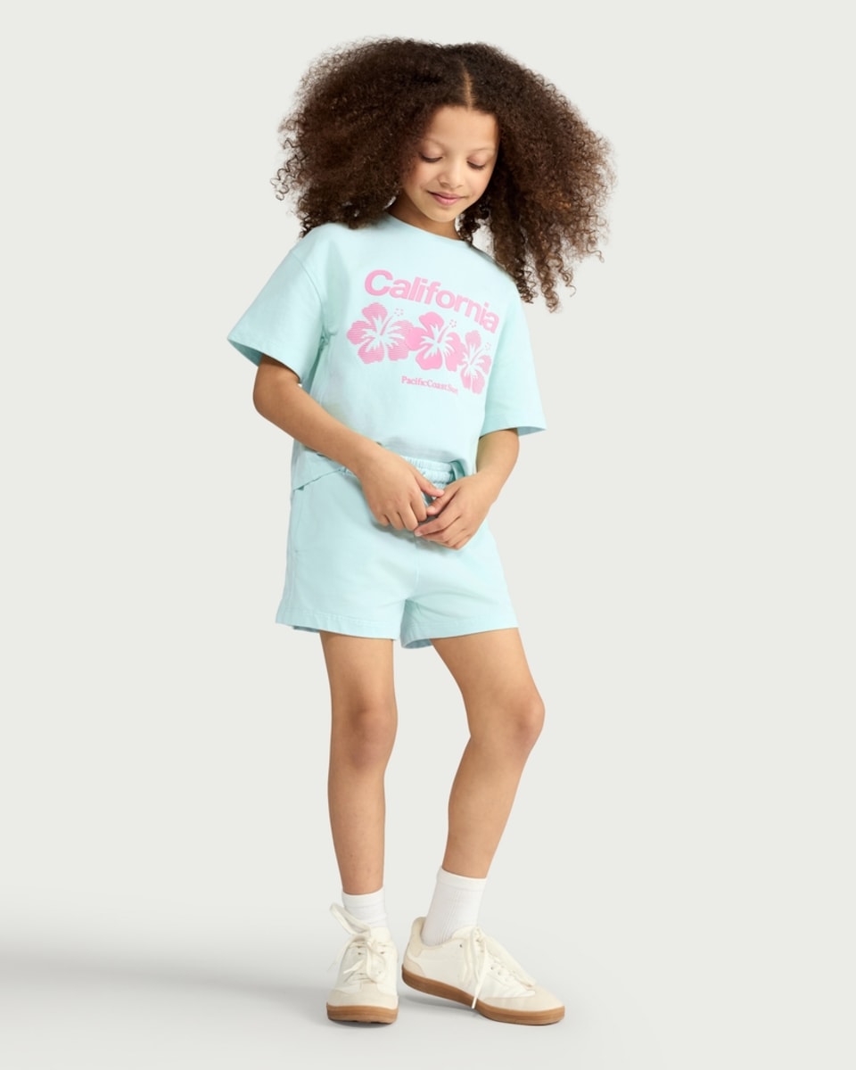 image 1 of F&F Girls Pure Cotton California Sweat Top in Turquoise