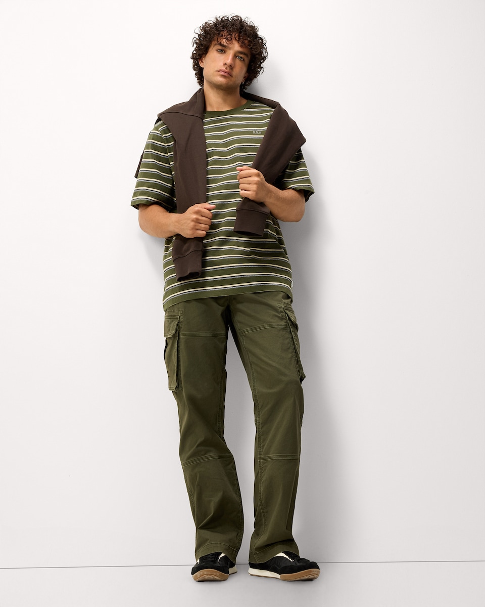image 1 of RDA Pure Cotton Striped Short Sleeved T-Shirt in Green
