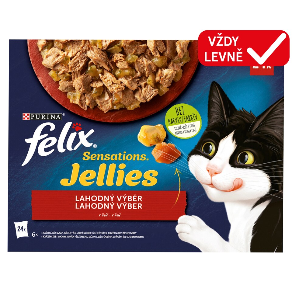 Obrázek 1 pro produkt Felix Sensations Jellies kapsičky pro kočky hovězí, kuře, kachna, jehněčí v želé 24 x 85g