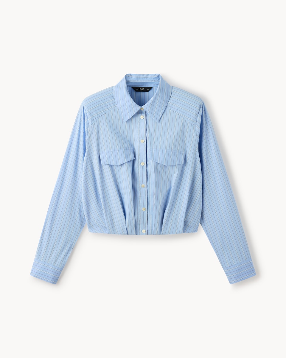 image 1 of F&F Striped Shoulder Pad Shirt in Multi Blue