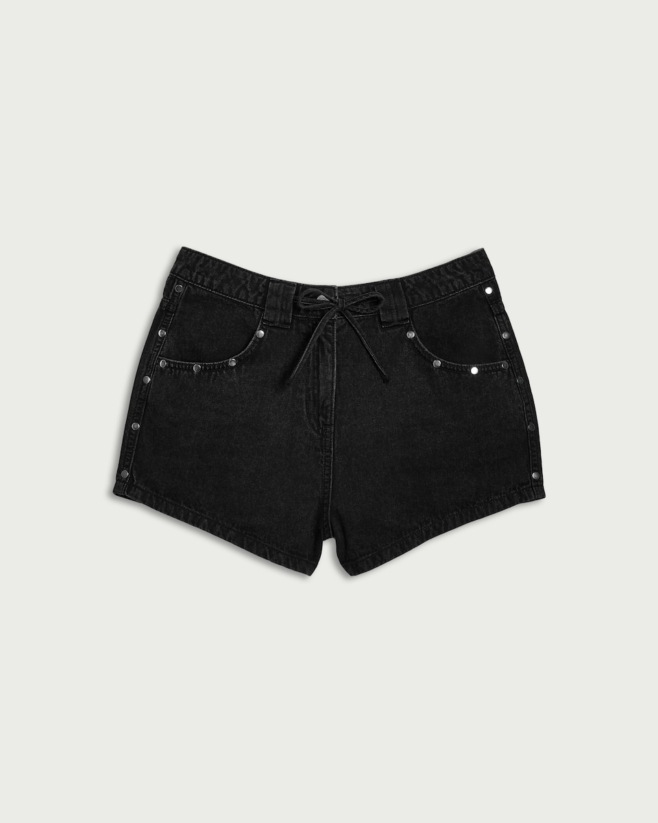 image 1 of OH ME OH MY Studded Denim Shorts in Black