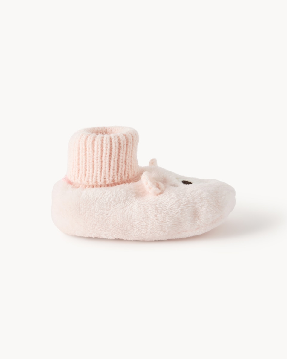 image 1 of F&F Baby Plush Bear Face Booties in Pink