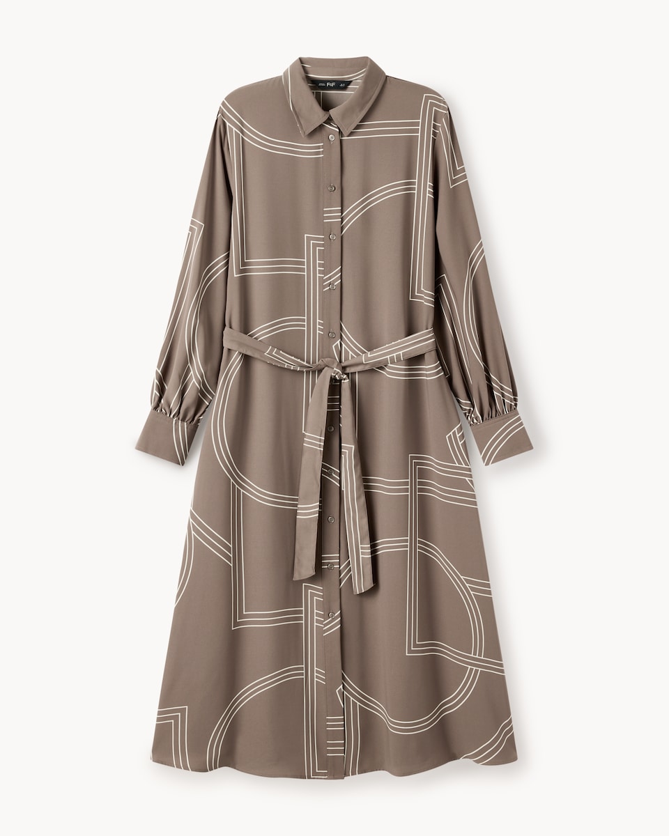 image 1 of F&F Abstract Print Shirt Midi Dress in Mink