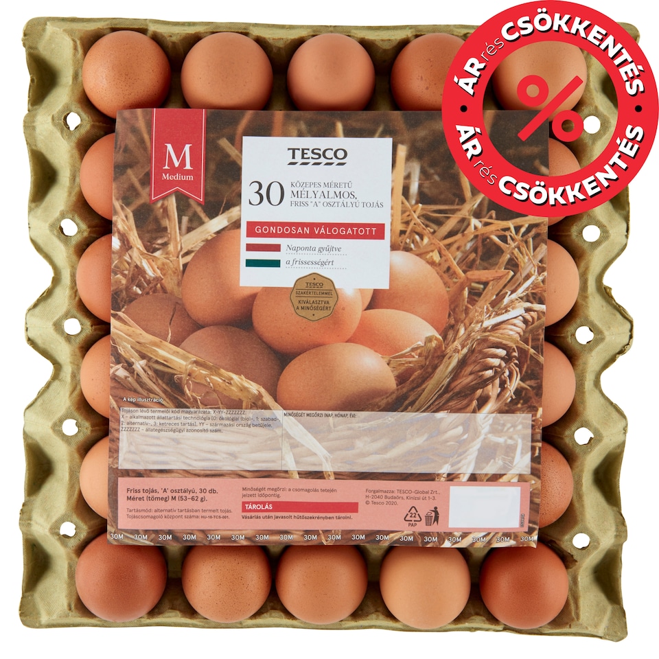 Tesco "A" Class Medium Size Fresh Barn Egg M 30 pcs