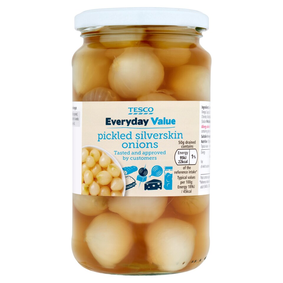 Tesco Everyday Value Pickled Silver Skin Onions 440G Tesco Groceries