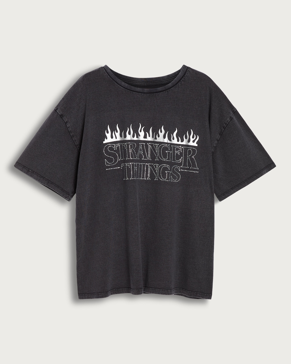 Netflix Stranger Things Pure Cotton Flame Print T-Shirt in Grey