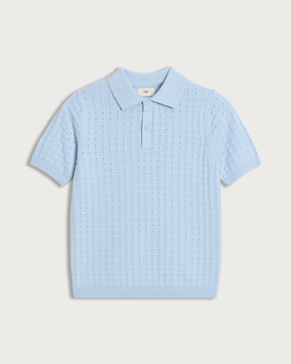 F&F Boys Pure Cotton Textured Knitted Polo Shirt in Blue