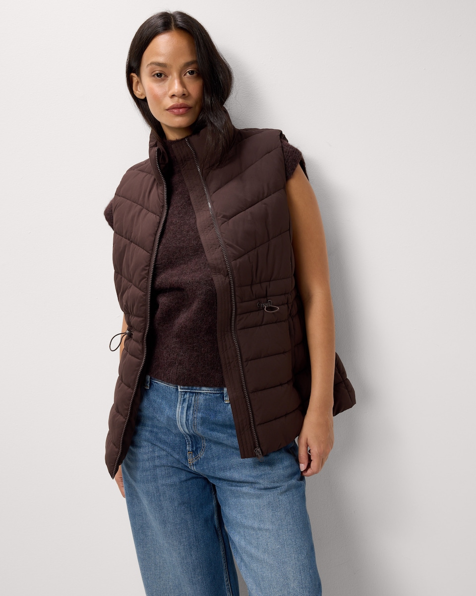 image 1 of F&F Padded Zip Up Shower Resistant Gilet in Brown