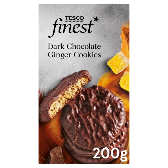 Tesco Finest Dark Chocolate Ginger Cookies 200G Tesco Groceries