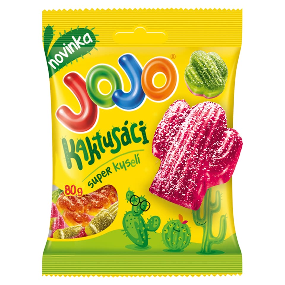 JOJO Kaktusáci mix kyslých želé cukríkov s náplňou i bez náplne, s ovocnými príchuťami 80 g