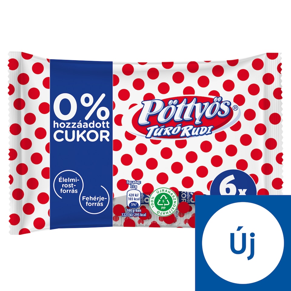 Pöttyös Túró Rudi Unflavoured Cottage Cheese Dessert with Cocoa Coating&Sweeteners 6 x 35 g (210 g)