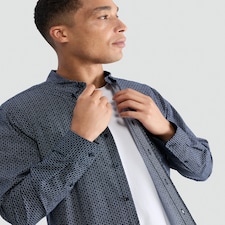 F&F Cotton Rich Geometric Print Long Sleeved Shirt in Navy