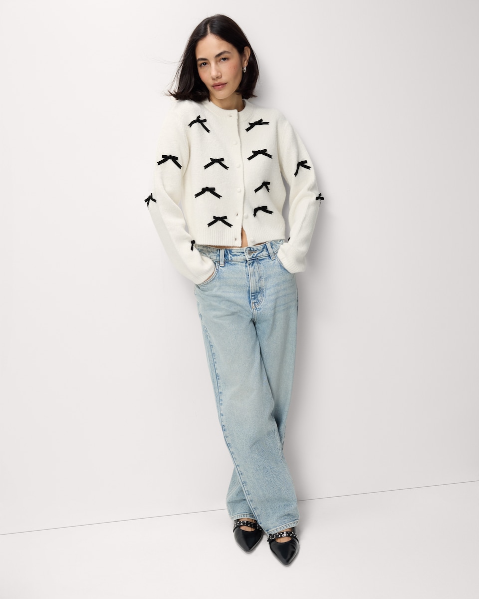 image 1 of F&F Bow Cardigan with Wool in Cream