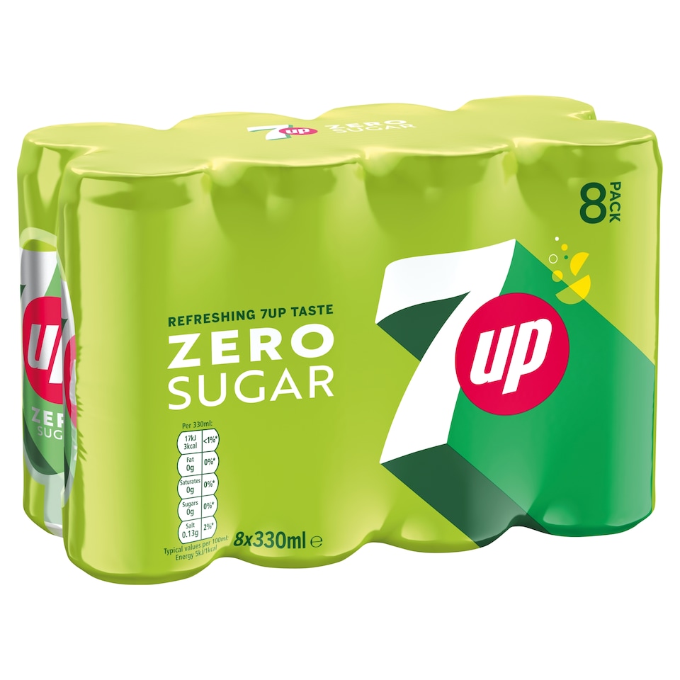 7UP Zero Sugar Lemon & Lime Soft Drink 8 x 330ml