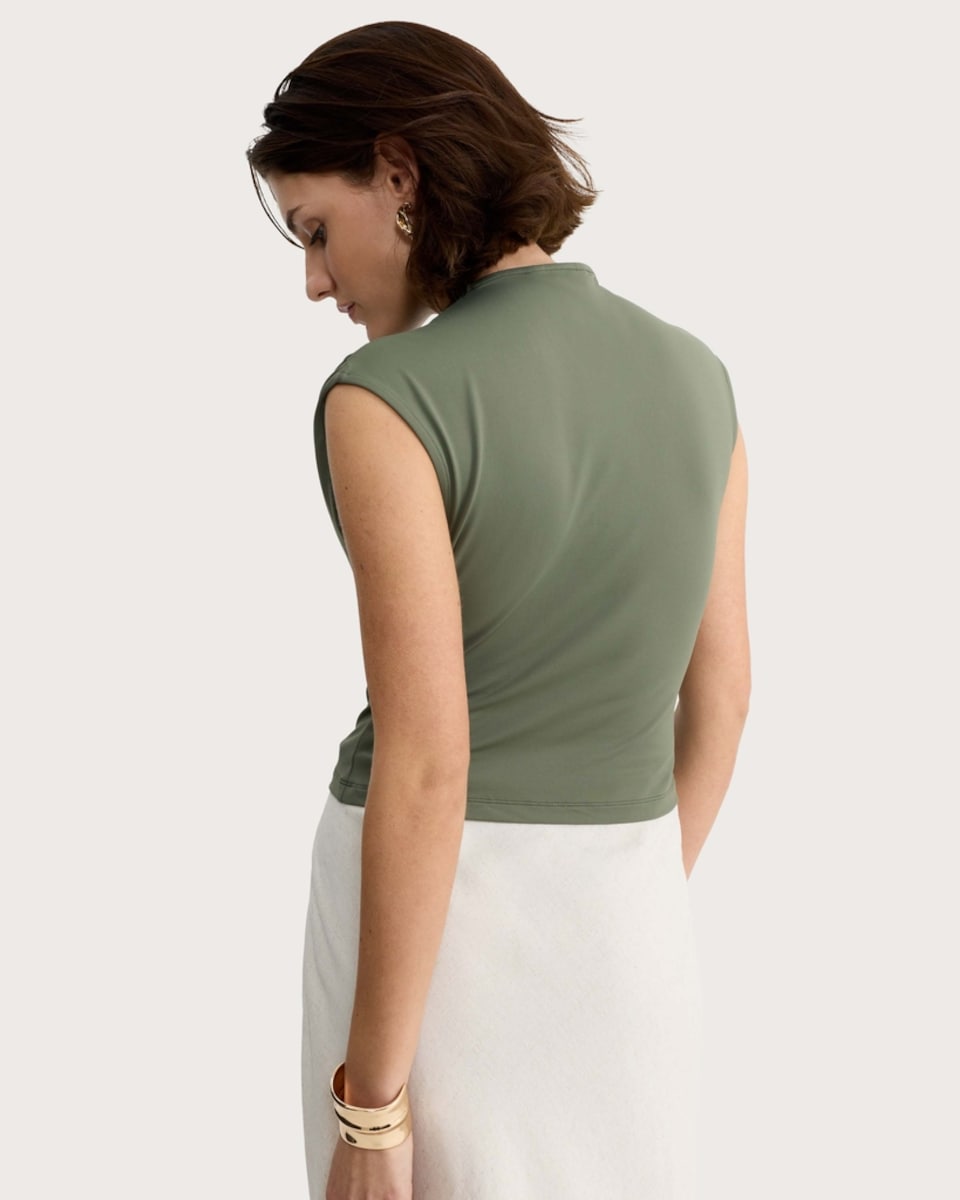 image 1 of F&F Polyamide Draped Ruched Sleeveless Top in Khaki