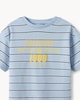 image 5 of F&F Girls Pure Cotton Striped Slogan T-Shirt in Blue