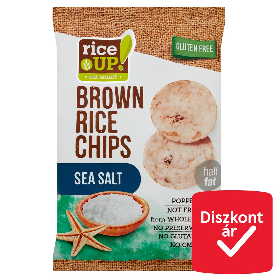 RiceUp! Eat Smart teljes kiőrlésű barna rizs chips tengeri sóval 60 g  1. kép
