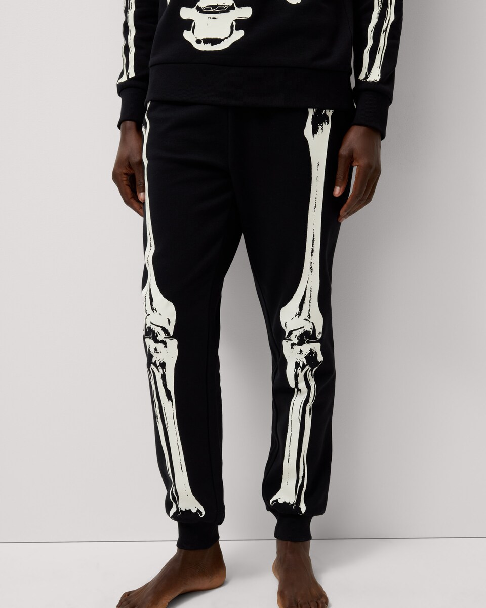 image 1 of F&F Cotton Rich Halloween Skeleton Joggers in Black