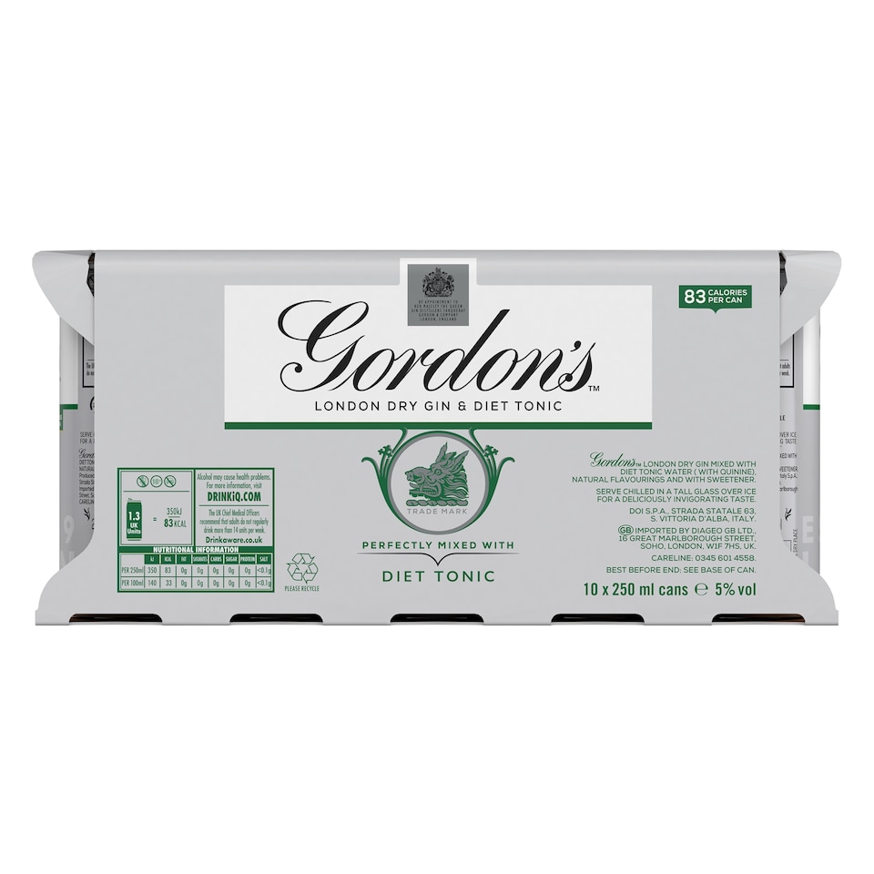 image 1 of Gordon's Dry Gin & Slimline Tonic Premixed Can 5% Vol 10x250ml