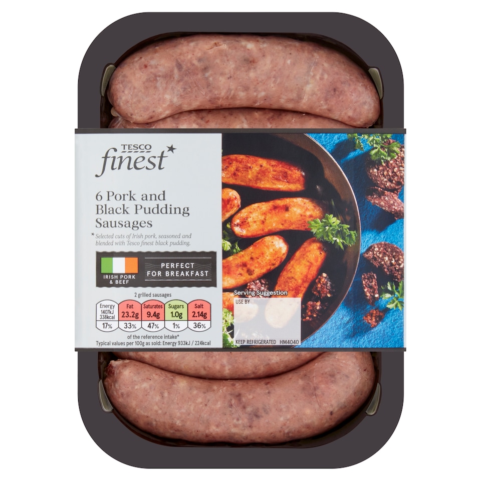 Tesco Finest 6 Pork And Black Pudding Sausages 454G