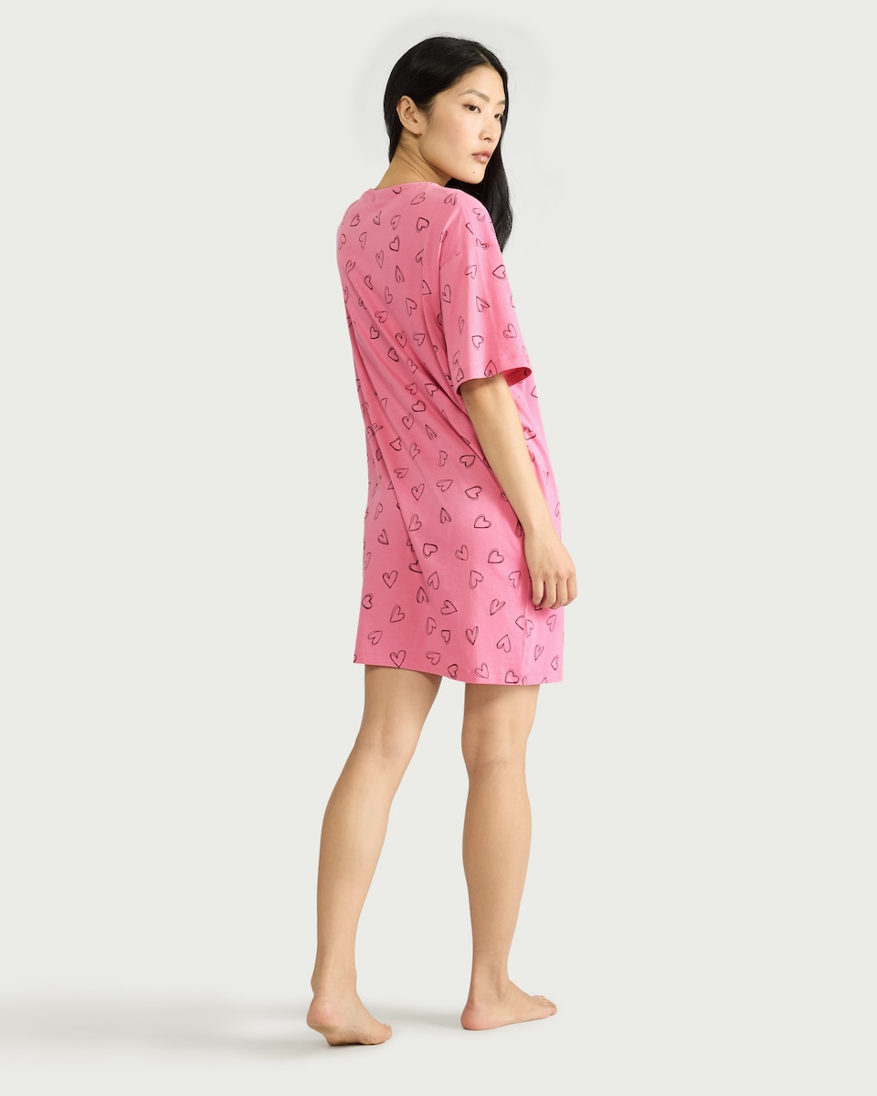 image 1 of F&F Pure Cotton Heart Nightdress in Pink