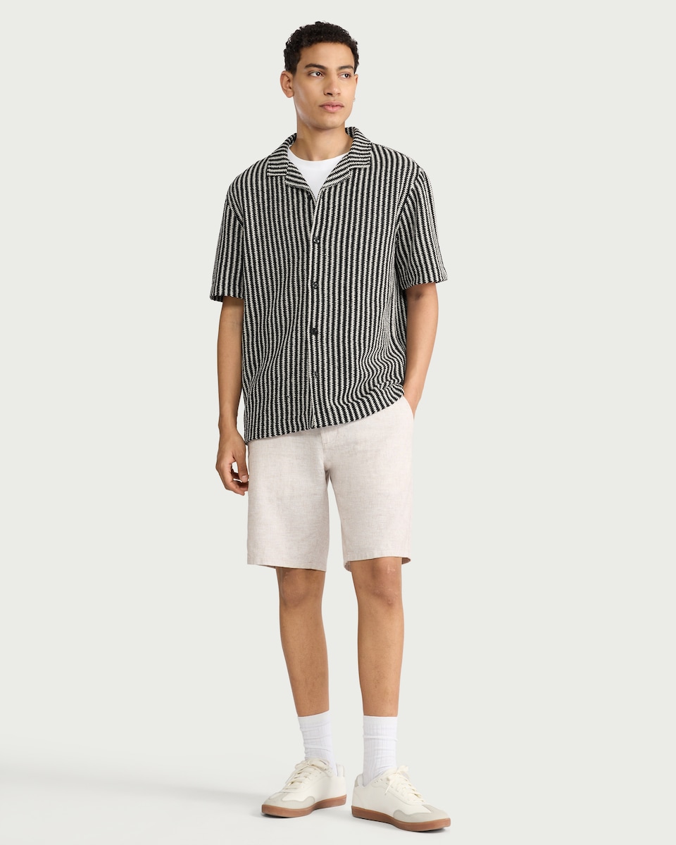 image 1 of F&F Edit Cotton Rich Striped Short Sleeve Shirt in Multi Black