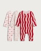 image 1 of F&F Baby 3-Pack Cotton Rich Ribbed Heart and Wave Print Sleepsuits in Red