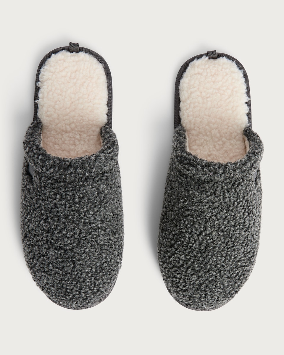 image 1 of F&F Borg Textured Backless Mule Slippers in Grey