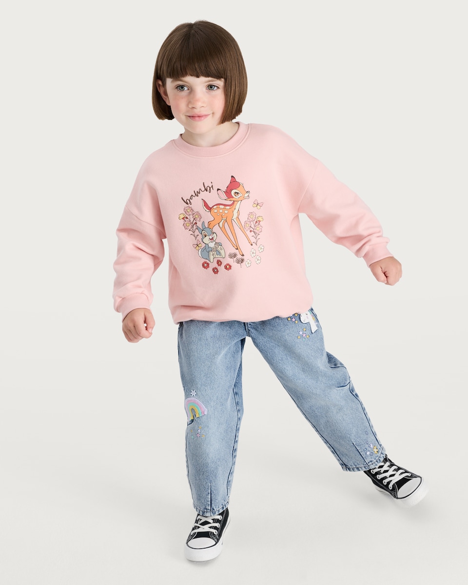 image 1 of Disney Bambi Cotton Rich Crew Neck Sweatshirt in Pink